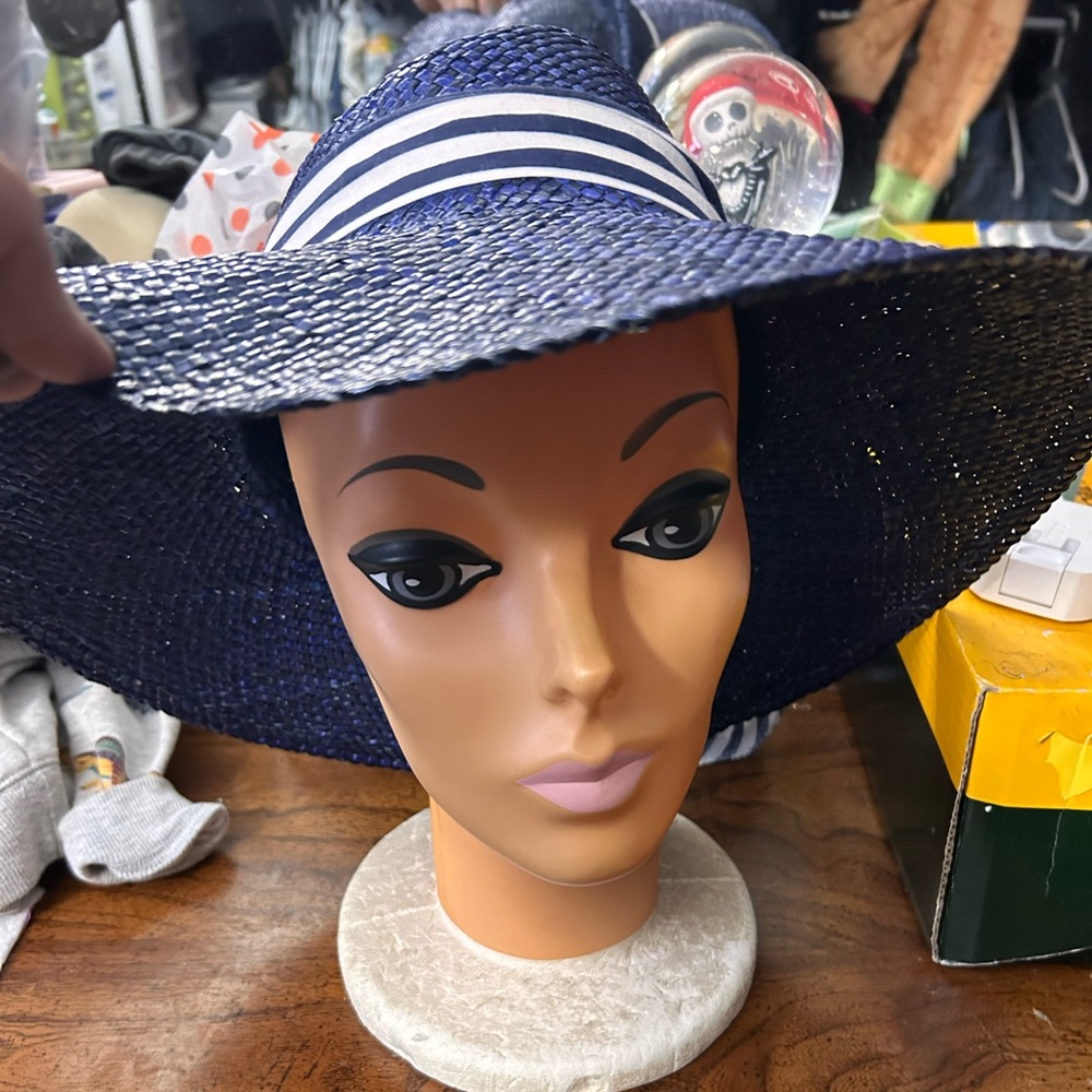 Blue straw beach hat